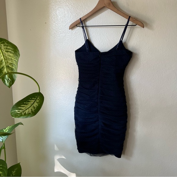 Lulus | Posh Outlook Navy Blue Swiss Dot Cutout Bodycon Dress - Picture 5 of 7